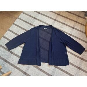 Eileen Fisher Navy Blue Linen Knit Cardigan SweaterLightweight 3X